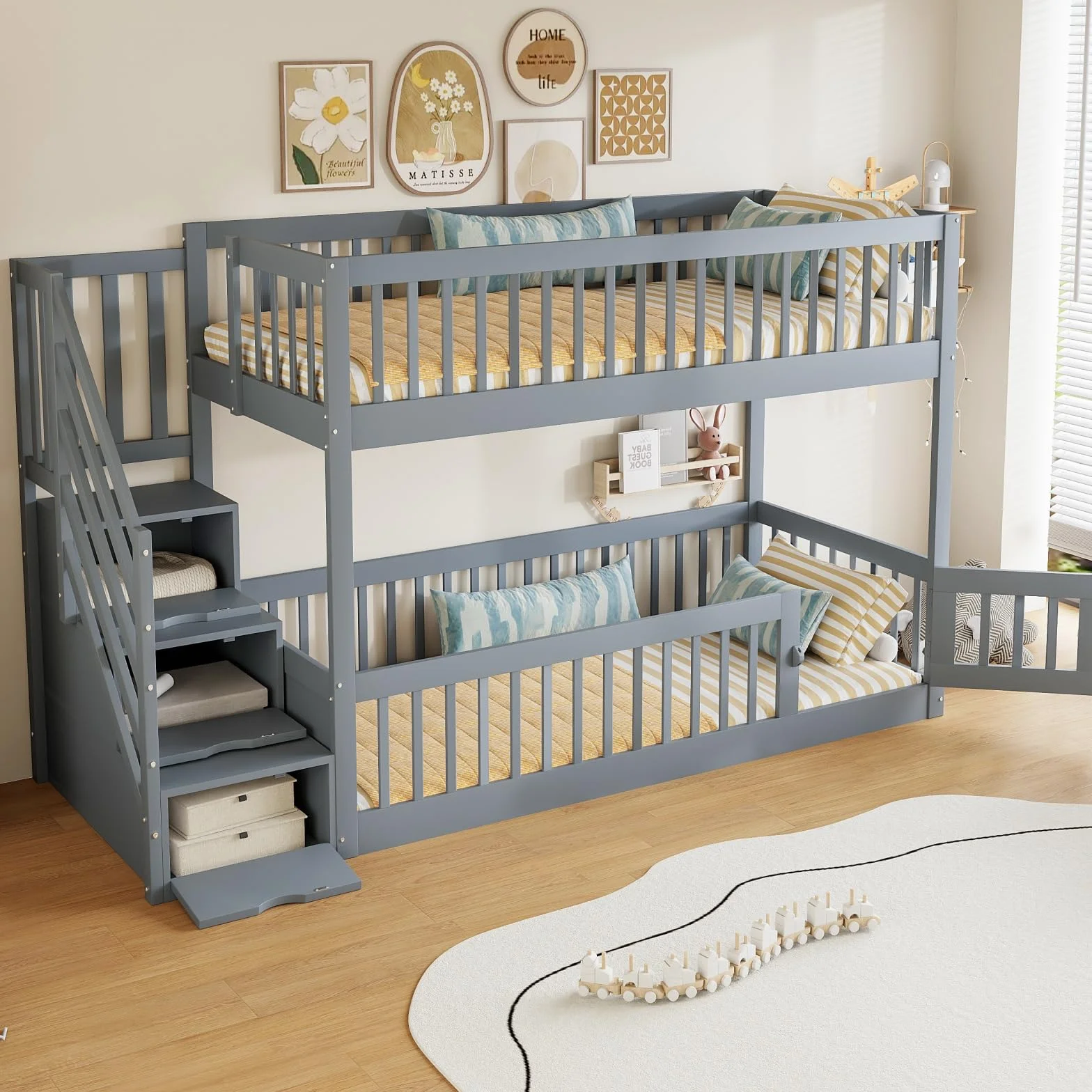 Sweiko Lit superposé 90x200 cm avec échelle de sécurité et tiroirs, lit Simple en Bois avec Espace de Rangement, idéal pour Les Enfants et Les Adolescents,Grey
