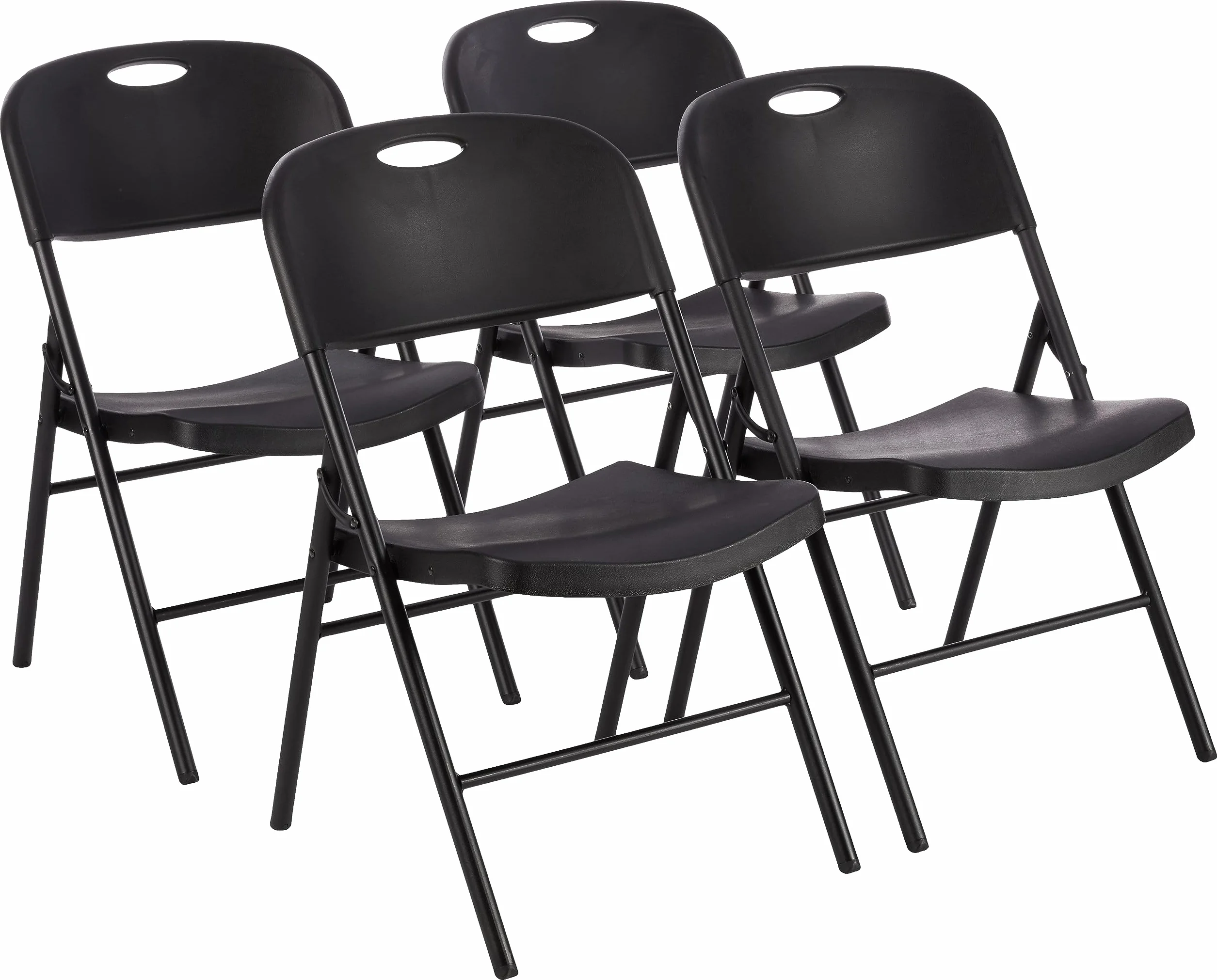 Amazon Basics Lot de 4 chaises pliantes en plastique et métal pour camping, cuisine, intérieur et extérieur, noir, jusqu'à 158 kg