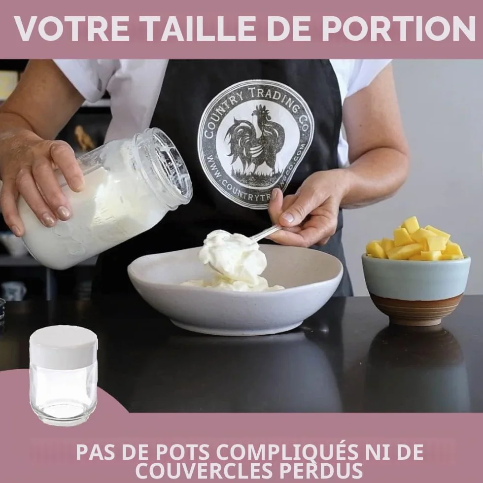 Yaourtière en acier inoxydable avec bocal en verre de 1 quart (0,95 litre) et livre de recettes complet pour faire plus de 12 yaourts faits maison sans produits laitiers et au lait