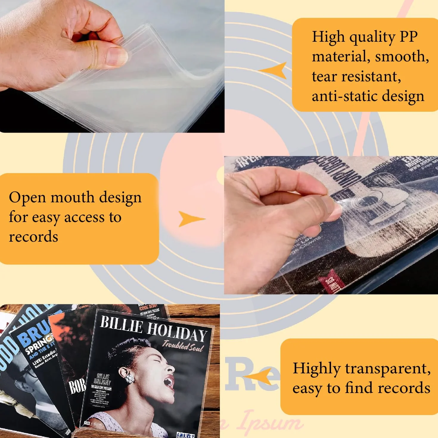 Lot de 50 Pochettes Vinyle Extérieur 10 Pouces, Protection Anti-Statique PP 27x27 cm