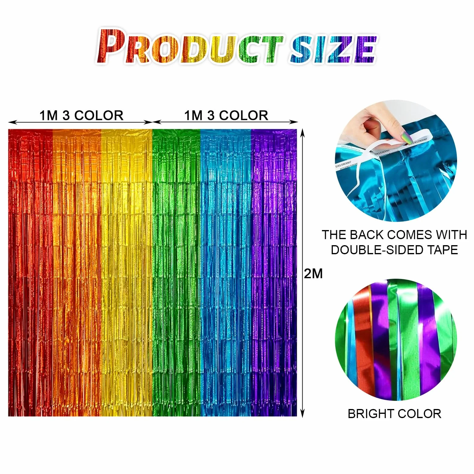Rideau Métallique Tinsel Arc-en-Ciel, Rideau à Franges Brillant Auto-Adhésif, Décoration Porte Mur Table pour Fête Anniversaire Mariage