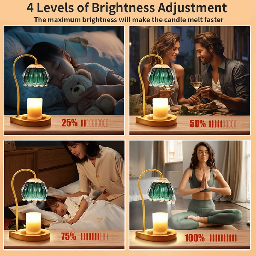 Lampe Chauffe Bougie avec Variateur et Minuterie, Candle Warmer Lamp électrique avec Deux Bulbes, Lumière Chauffe Bougie pour Décoration de Chambre