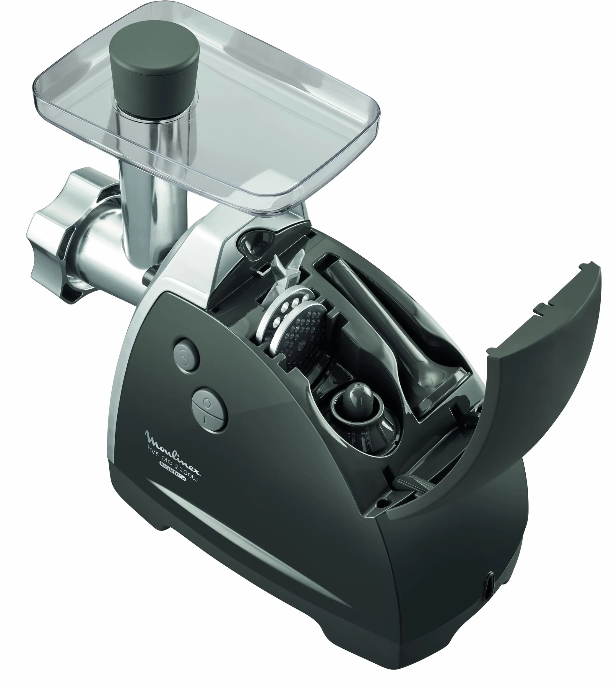 Moulinex Hachoir à Viande HV8 Hachoir Electrique 2200W 2 Grilles de Broyage Accessoires pour Kebbés et Saucisses Argent ME686832