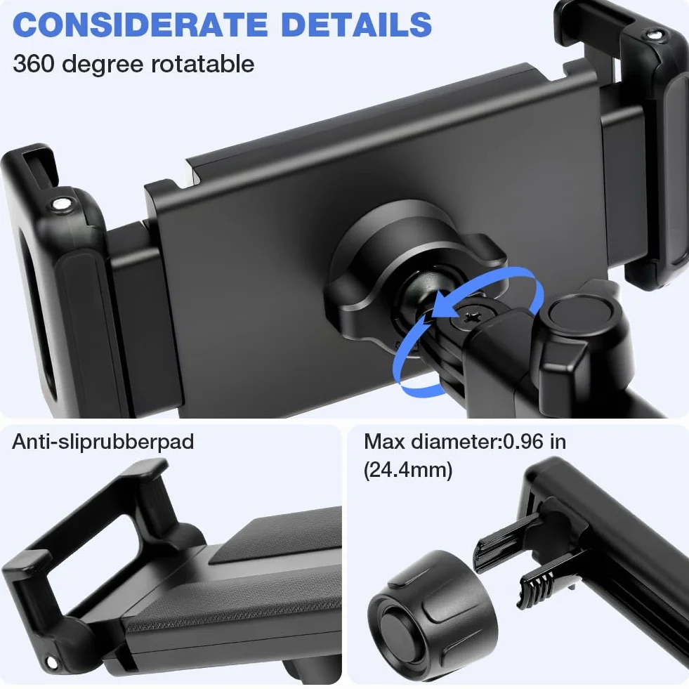 AXFEE Samochodowy uchwyt na tablet, wysuwany uchwyt na zagłówek, uchwyt na tablet, uniwersalny uchwyt na zagłówek do tabletów, do urządzeń iPad iPhone, Switch, smartfonów i urządzeń o przekątnej