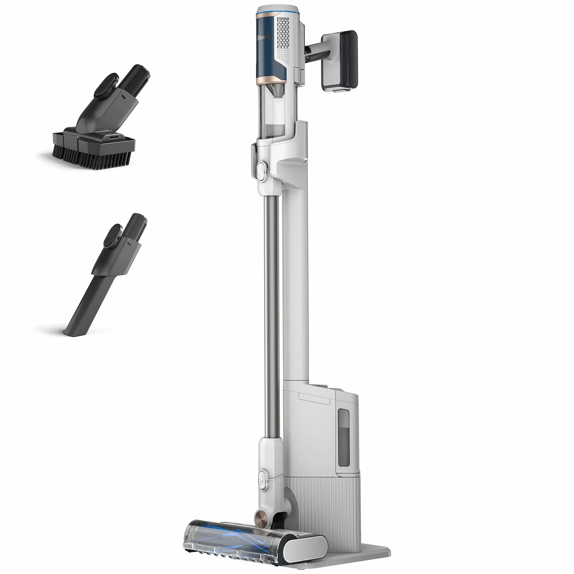 Shark Clean & Empty, aspirateur sans fil, vidage automatique, aspirateur anti-emmêlement avec accessoires pour animaux et suceur plat, autonomie 40 min, station de chargement, blanc/bleu, BU3521EU