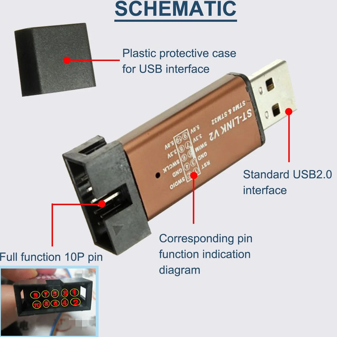 ST-LINK V2 Emulator Downloader, Programator, Emulator STM8 STM32, Obsługa programowania 3,3 V 5 V, z kablem DuPont (losowy kolor)