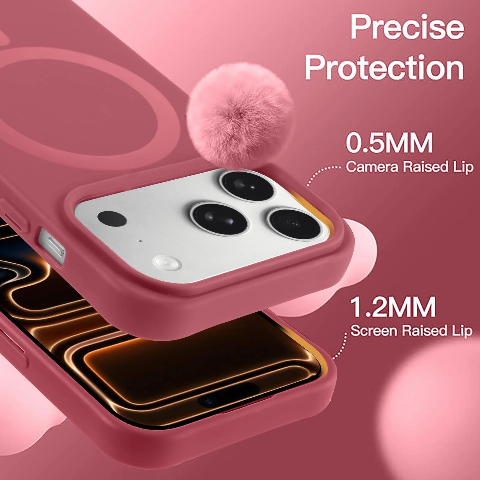 Magnetyczne etui na iPhone'a 17 Pro ze smyczą, miękkie silikonowe etui antywstrząsowe z regulowanym paskiem na szyję naszyjnik łańcuszek na szyję sznurek do iPhone'a 17 Pro 6.3", czerwony