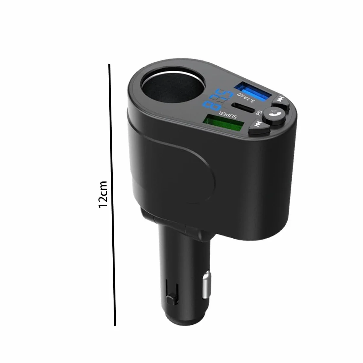 Ubric Transmiter FM Auto Bluetooth PD typ C szybka ładowarka do gniazda zapalniczki samochodowej, wskaźnik napięcia