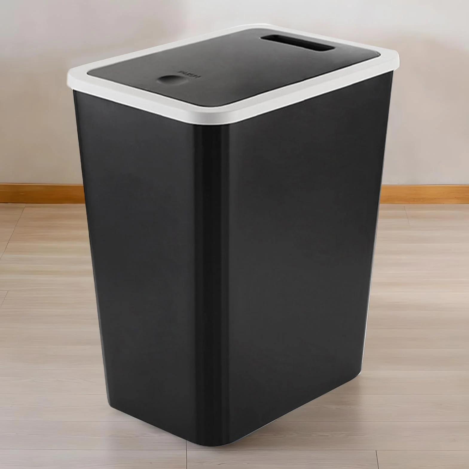 Poubelle de Cuisine 13 Litres avec Couvercle à Pression, Moderne Conteneur à Ordures et Recyclage