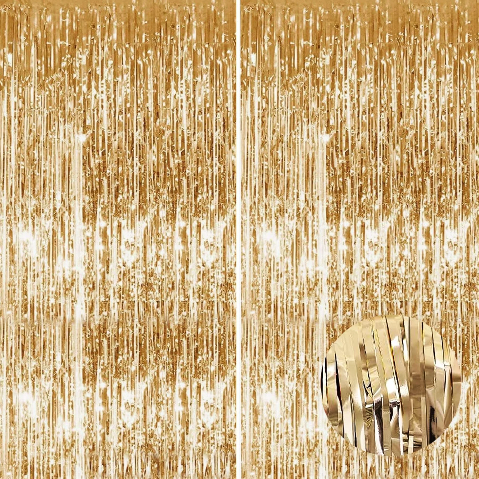 Lot de 2 rideaux à franges en aluminium à paillettes doré 1 x 2,5 m pour porte décoration fête anniversaire