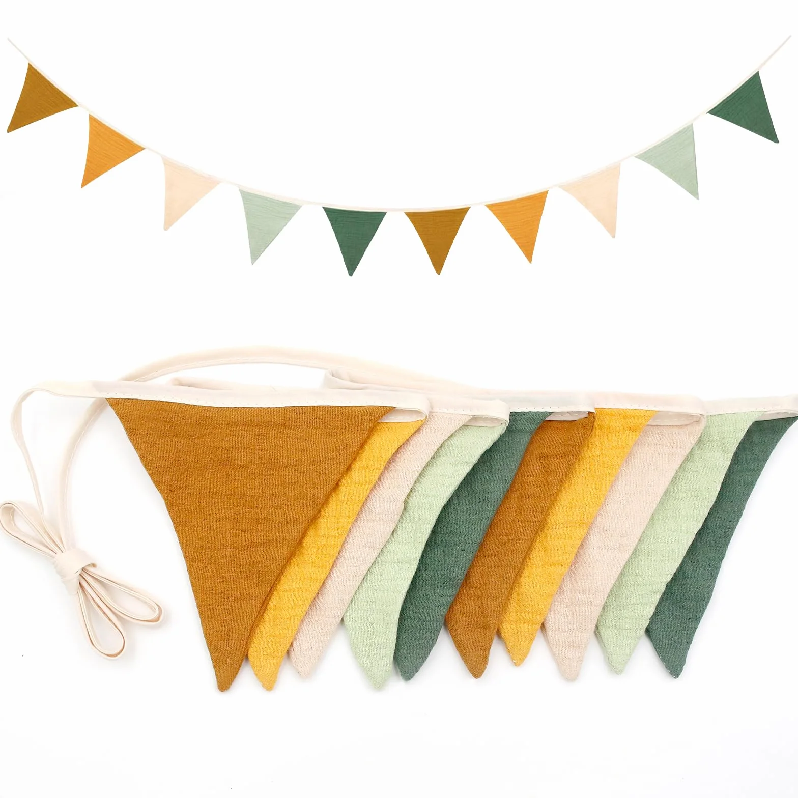 Chaîne de Fanions en Tissu pour Chambre d'enfant, Décoration Murale MorandiVert