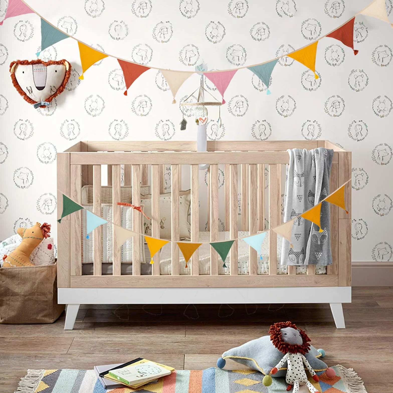 Guirlande de Fanions pour Chambre d'enfant, 2.6m Chaîne de Fanions Coton Mousseline avec Glands, Décoration Lit Fille & Garçon