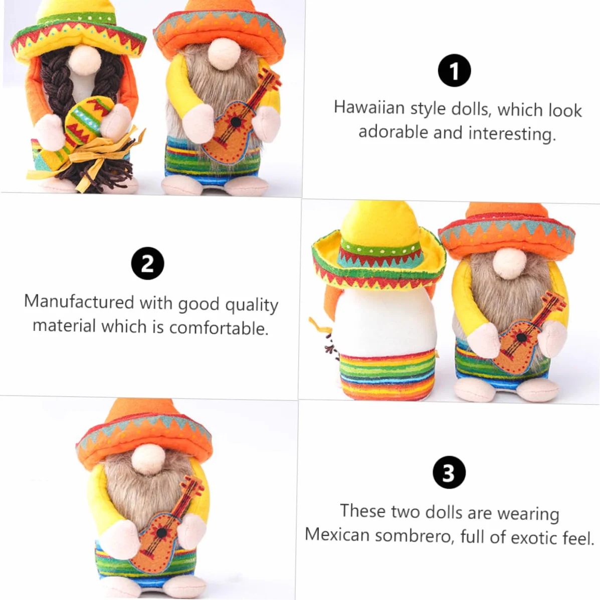 Cabilock 2 pièces Poupées Mexicaines avec Sombrero Ensemble De Jouets Festifs pour Décoration Et Jeux