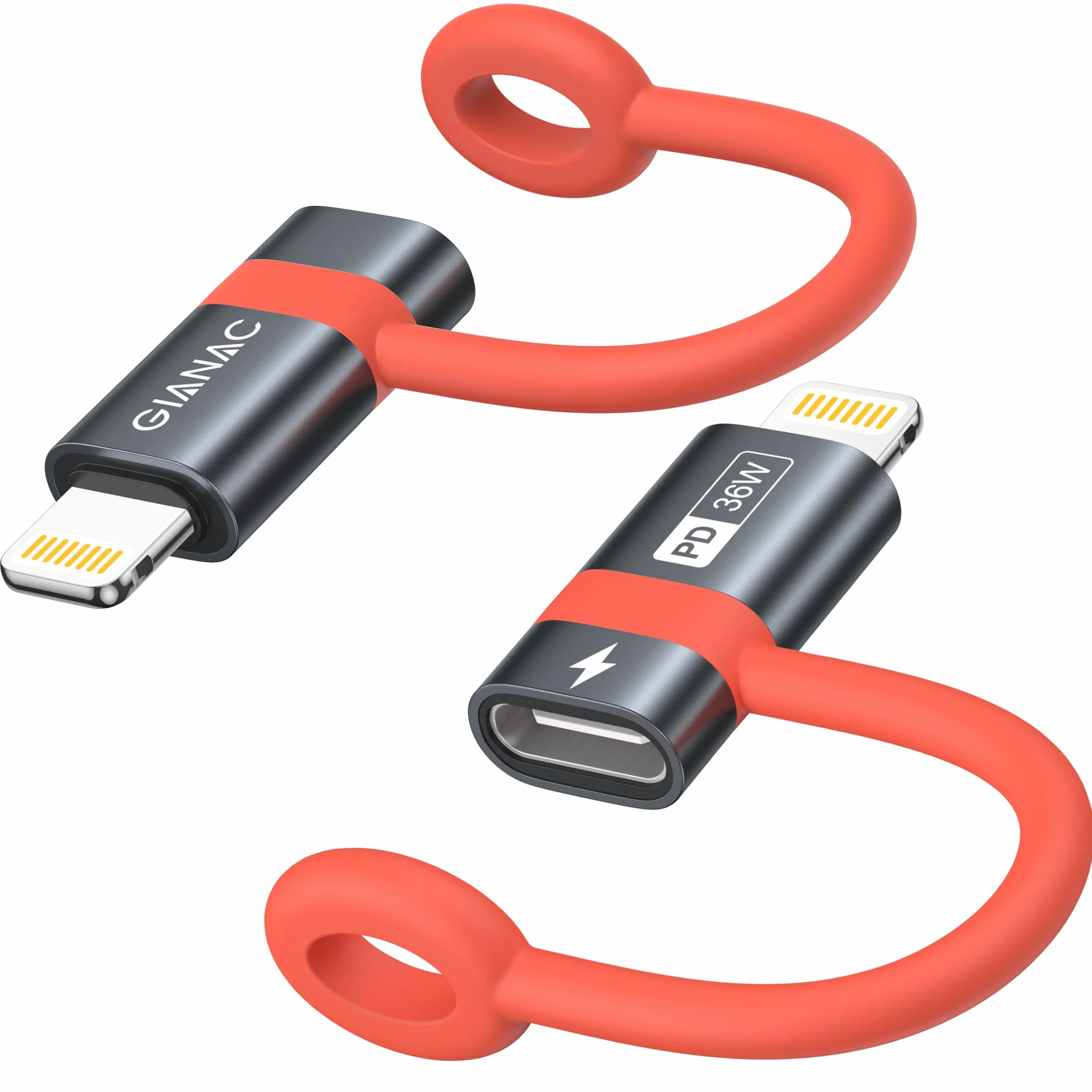 GIANAC Adaptateur USB C vers Lightning Lot de 2, 36W Charge Rapide pour iPhone 14 13 12 11 Pro Max, iPad Pro Air 5 Mini 6