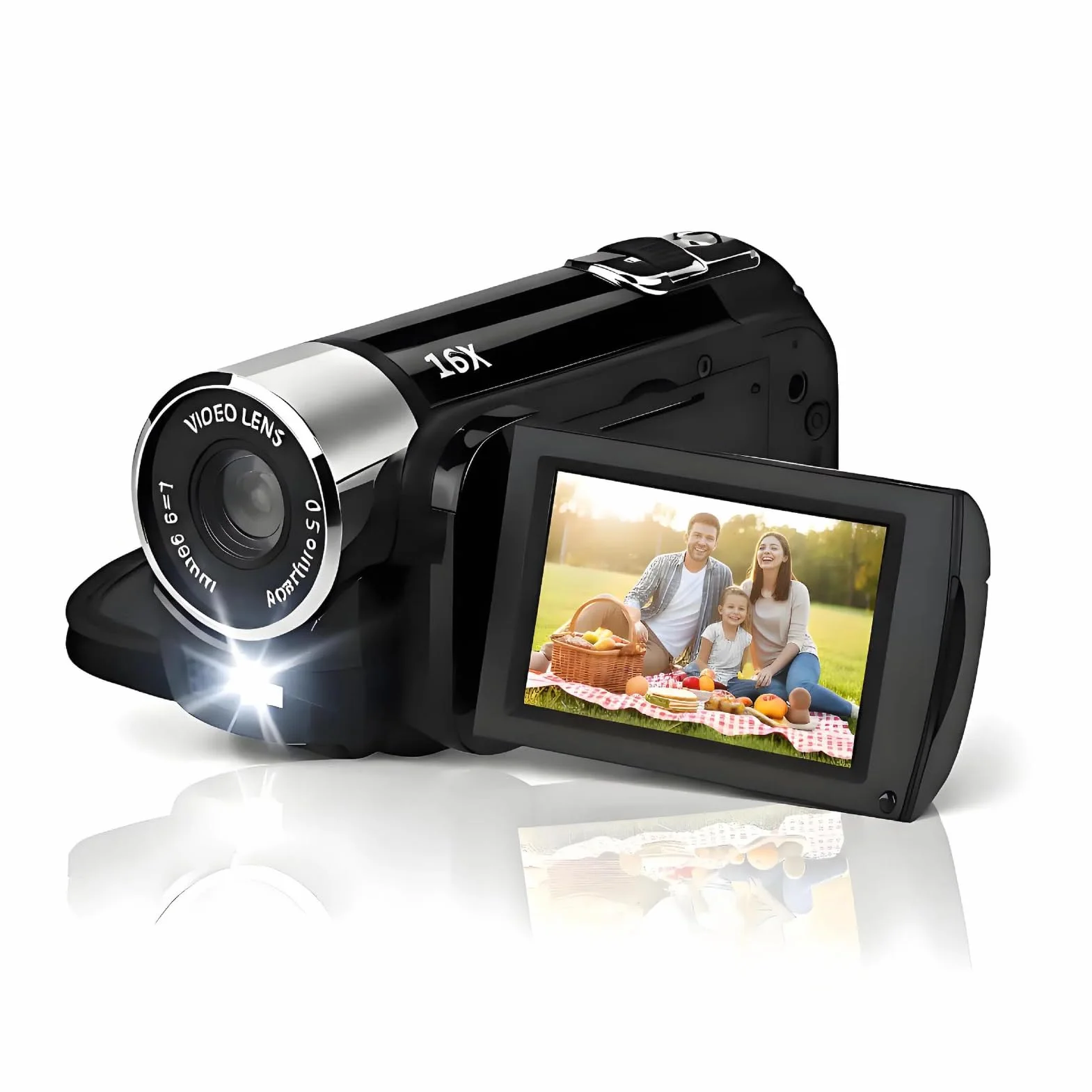 Ręczna Kamera Wideo, Kamera Dv 1080P 16MP 2,7-calowy Obrotowy Ekran TFT 16-krotny Vlogging Wideo dla Dzieci Zoom Cyfrowy z Kablem USB Czarny Odtwarzacz Mini Dv (Czarny)