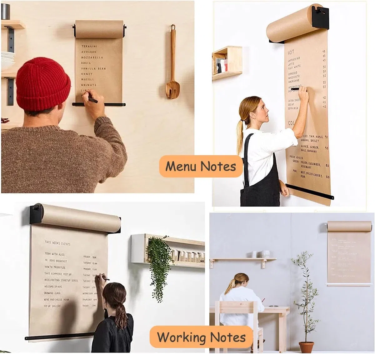 Distributeur et coupe-papier kraft noir à fixation murale, pour listes de tâchestes de tâches/spécialités quotidiennes/menus/autres prises de notes (cadre en acier large - 67 cm/26,3 pouces)