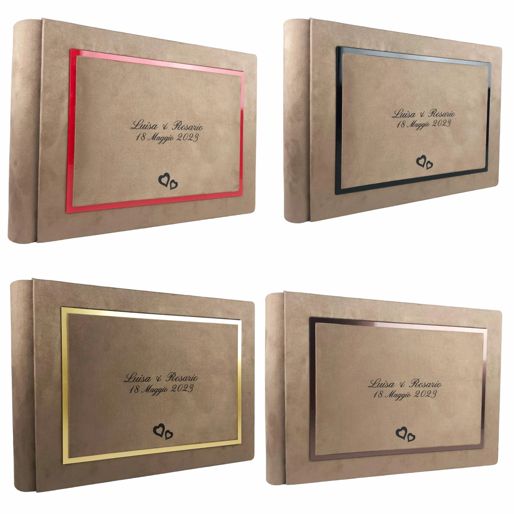 Album photo artisanal en tissu Alcantara personnalisable avec gravure Chameaux