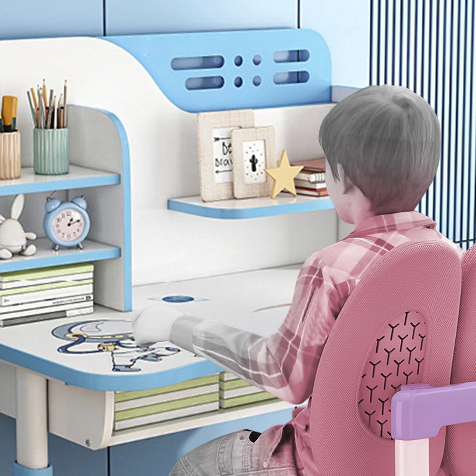 Ensemble table et chaises réglables pour enfants, bureau d'étude à domicile avec chaise ergonomique, cloison scientifique et tiroir, ensemble table et chaises pour enfants pour écrire, lire
