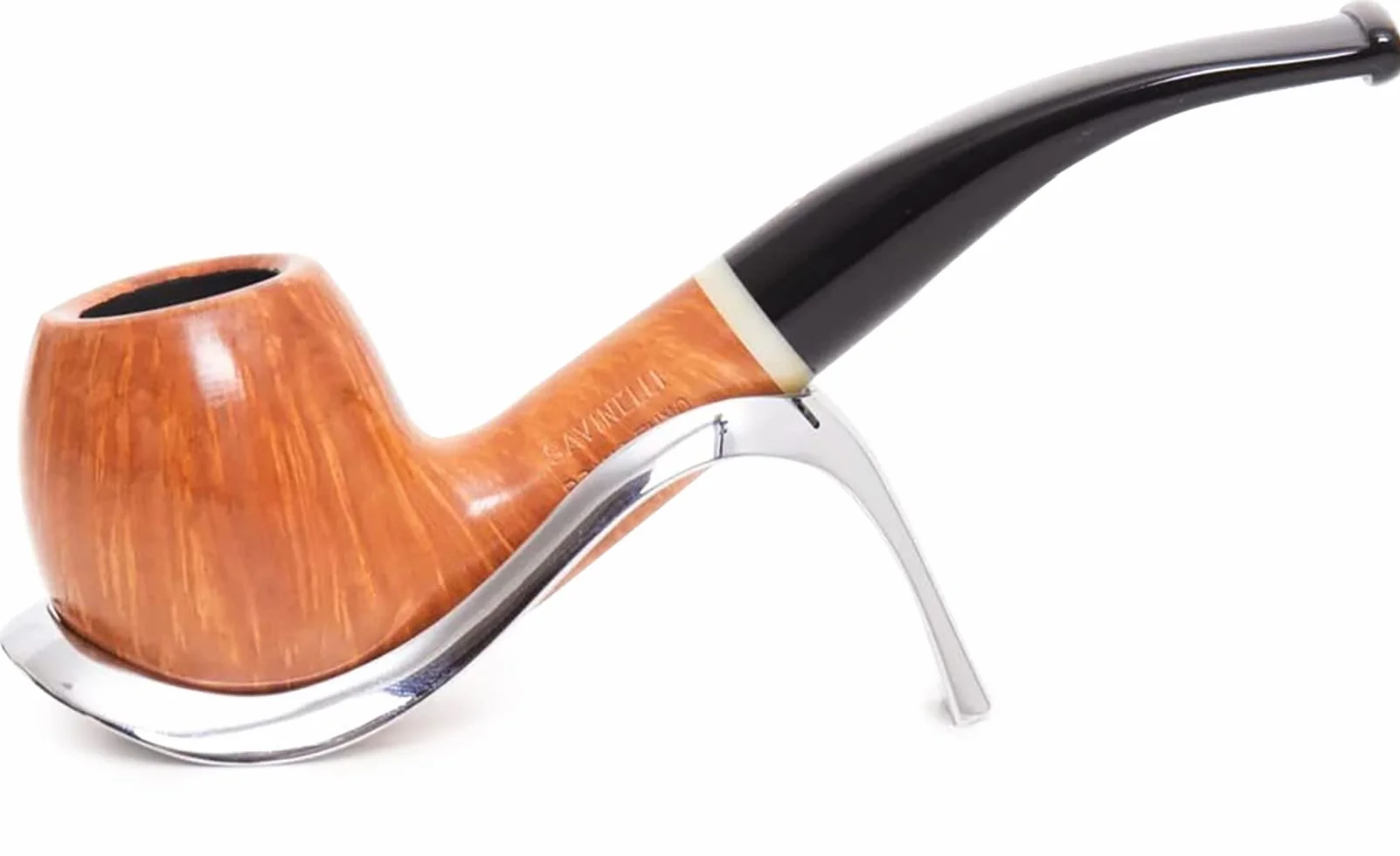 Pipe à Tabac Savinelli Primo Fumo modèle 626 trou 6mm, finition lisse naturelle en bois de bruyère, anneau chiné, complète avec étui en velours Savinelli