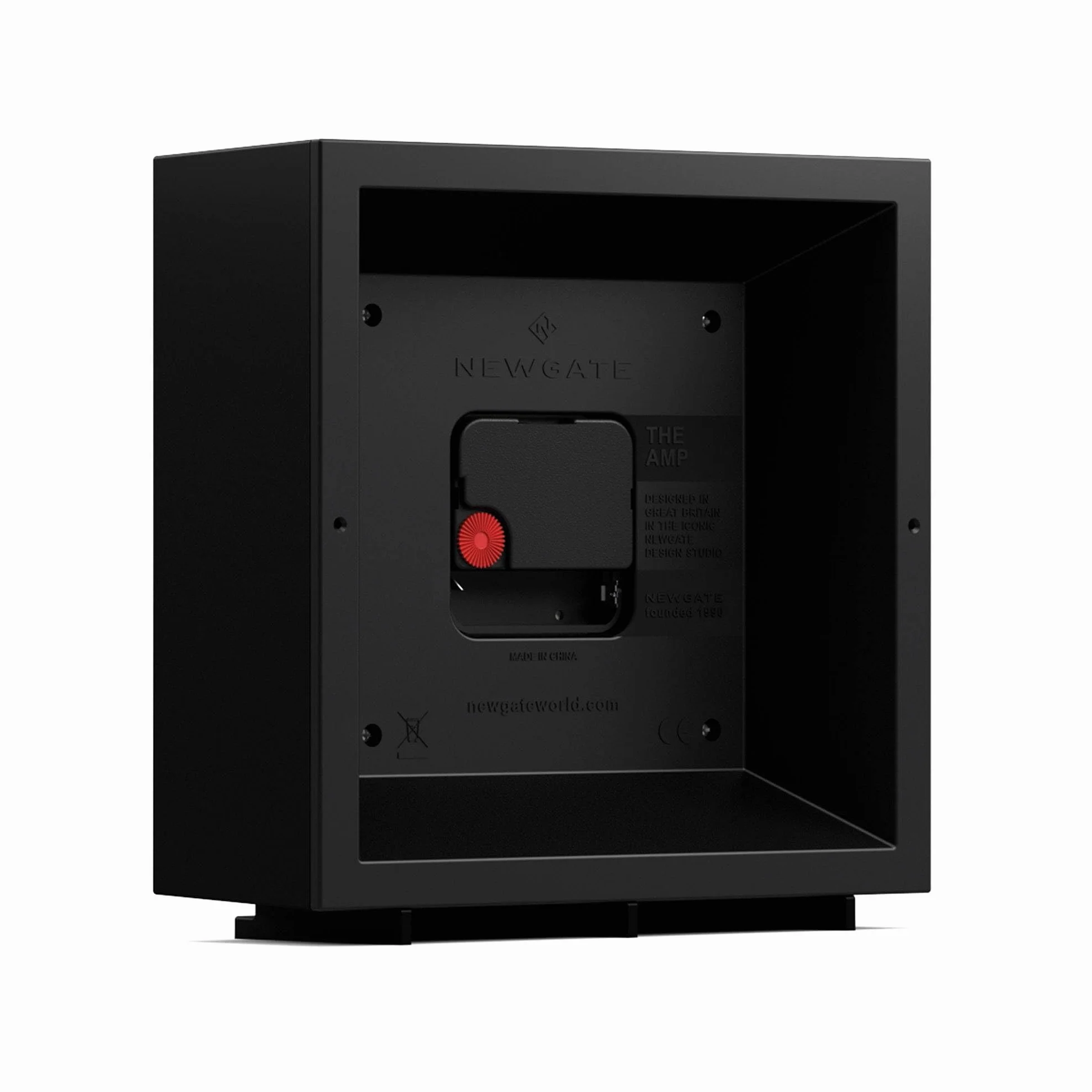 NEWGATE® Amp Horloge de Bureau | Conception carrée d’Horloge de Station | Boîtier Noir à Aiguilles Rouges | Style Moderne pour Bureau, Plateau, cheminée, étagère ou Table de Chevet