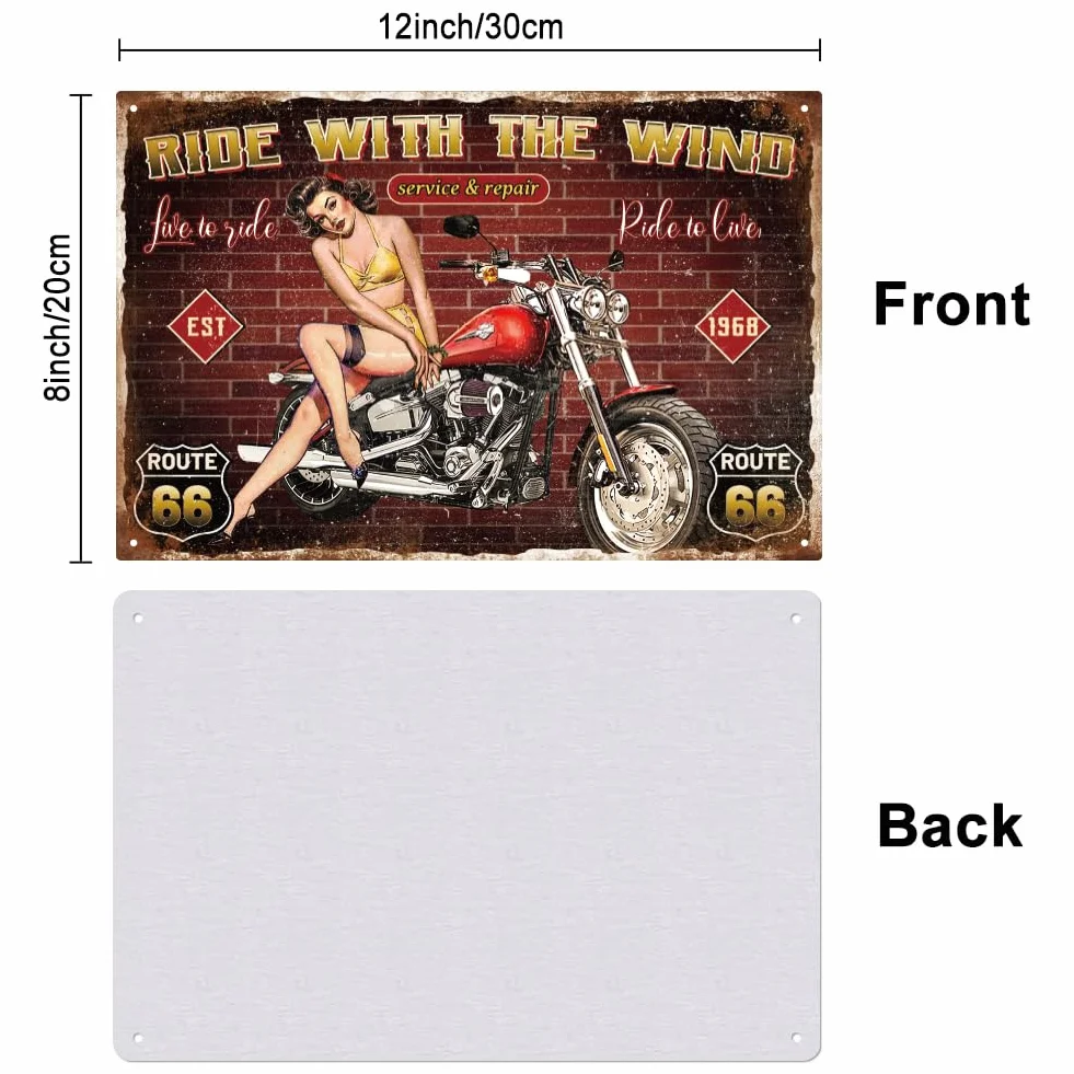 Plaque en Métal "Ride With The Wind" pour Garage Moto Décoration Murale