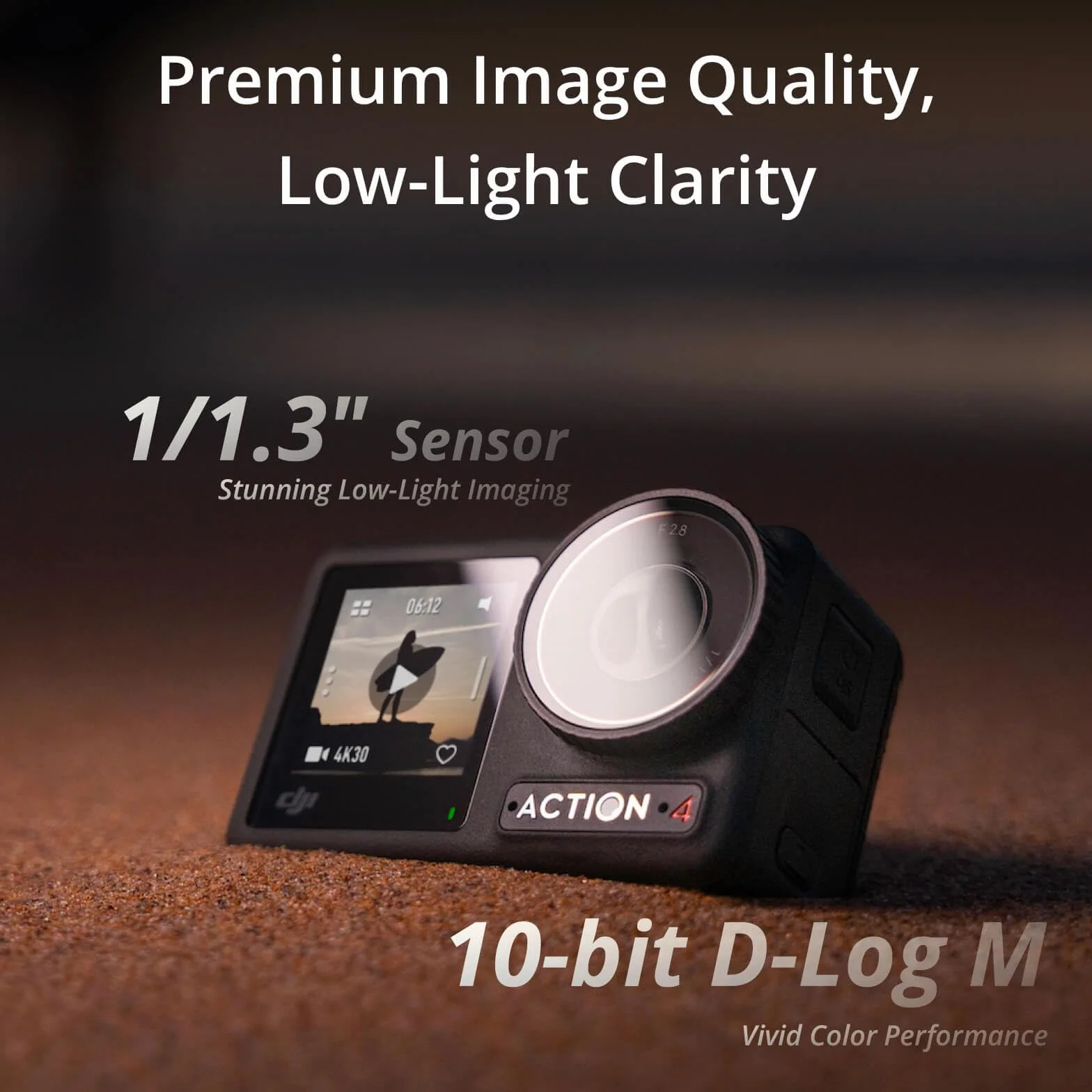 DJI Osmo Action 4 Standard Combo – wodoodporna kamera sportowa 4K/120 fps z czujnikem 1/1,3 cala, świetnym obrazowaniem w słabym świetle, 10-bitową głębią kolorów oraz akumulatorem 1770 mAh
