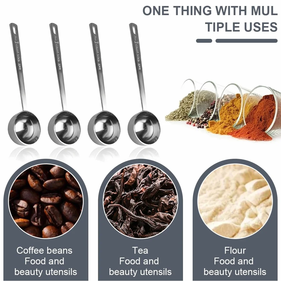 Cuillère Doseuse 15ml 4 Pièces Acier Inoxydable pour Café Moulu, Épices, Poudres, Liquides