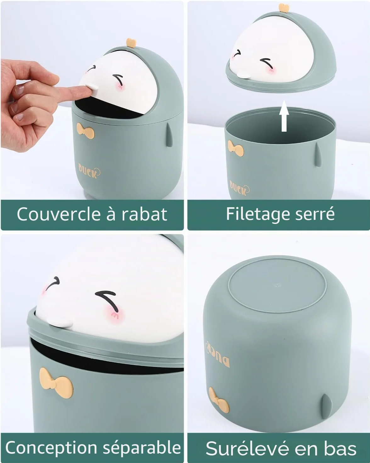 Huifoo Mini poubelle de table couvercle corbeille à papier Kawaii boîte de rangement bureau