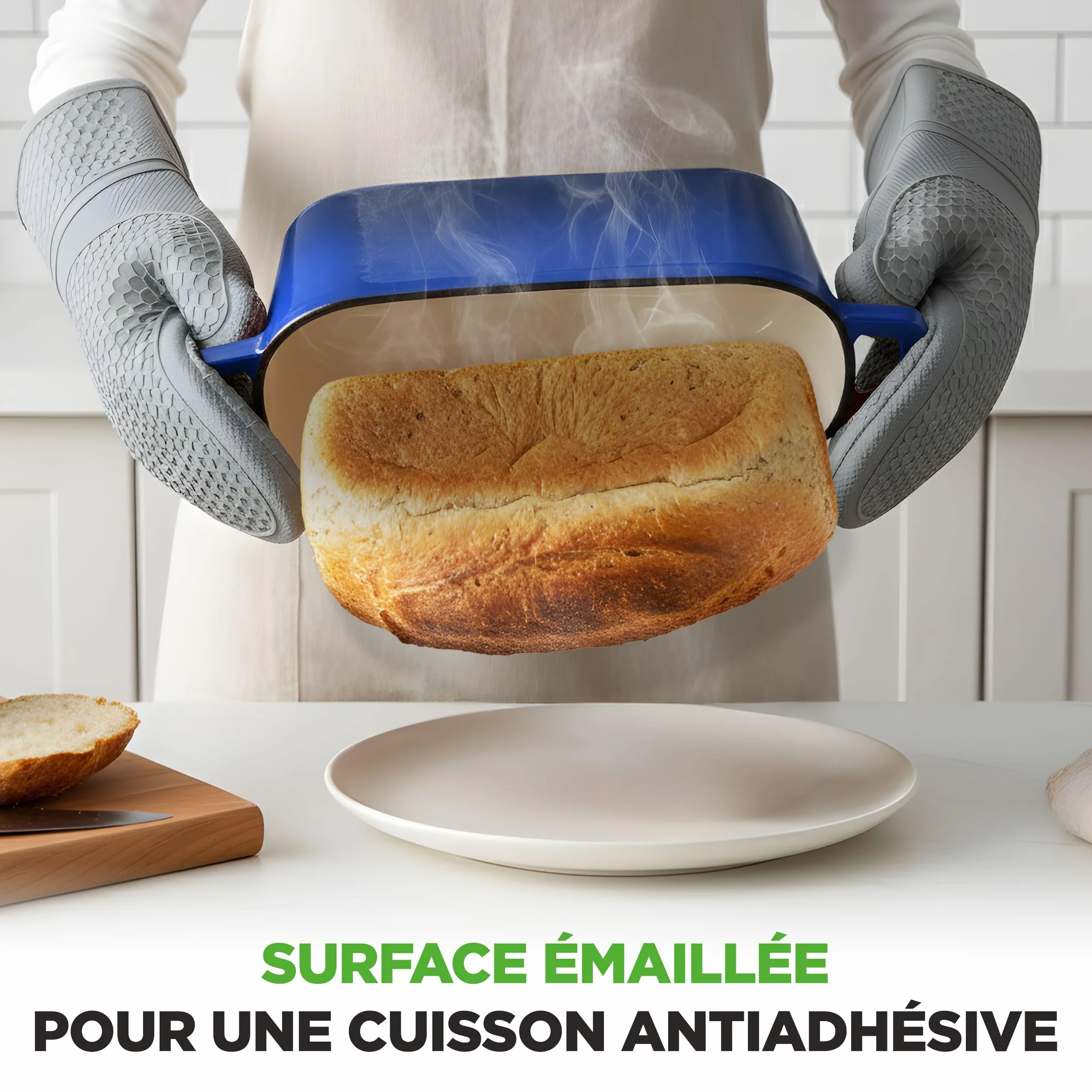 NutriChef Moule à Pain en Fonte Émaillée avec Couvercle – Cocotte Ovale Dutch Oven 2,7 L pour Pain au Levain, Pain Artisanal, Cuisson Vapeur, Rôtir, Mijoter, Four 260 °C, Gants Silicone