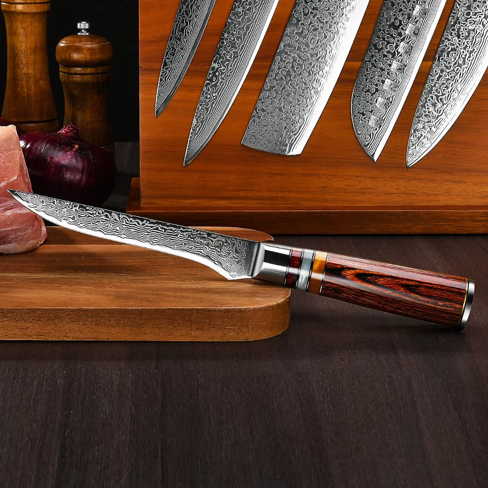 Fanteck Couteau de cuisine professionnel à 67 couches en acier damassé, manche ergonomique 14 cm