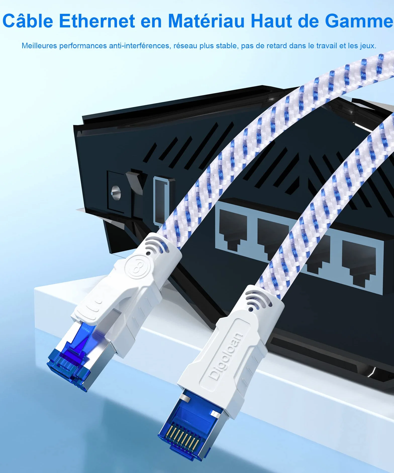 Câble Ethernet Cat 8 RJ45 40Gbps 2000MHz S/FTP Nylon 1m 2m 3m 5m 10m 20m 30m