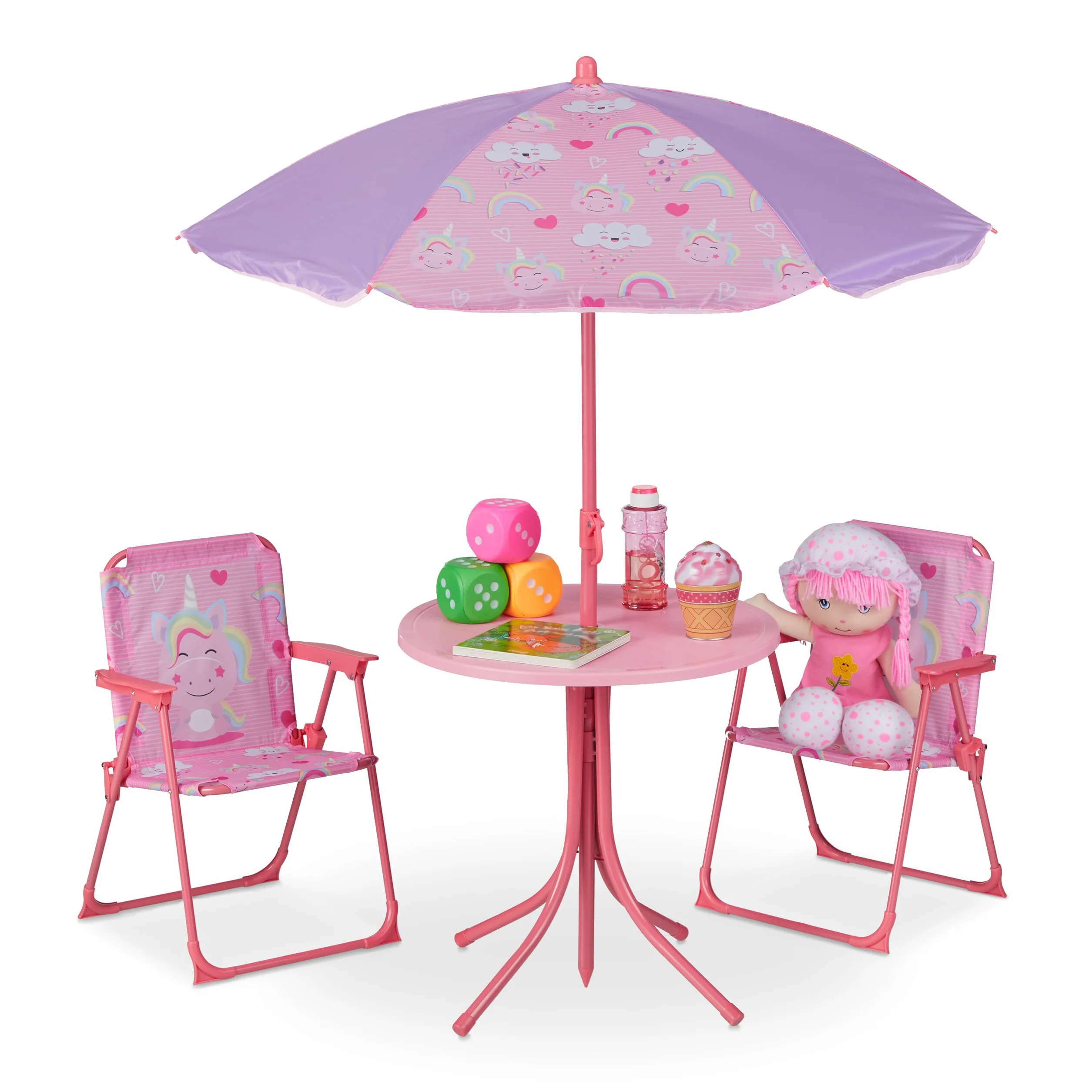 Relaxdays Salon de Jardin Table Chaises Parasol Rose pour Plage Camping