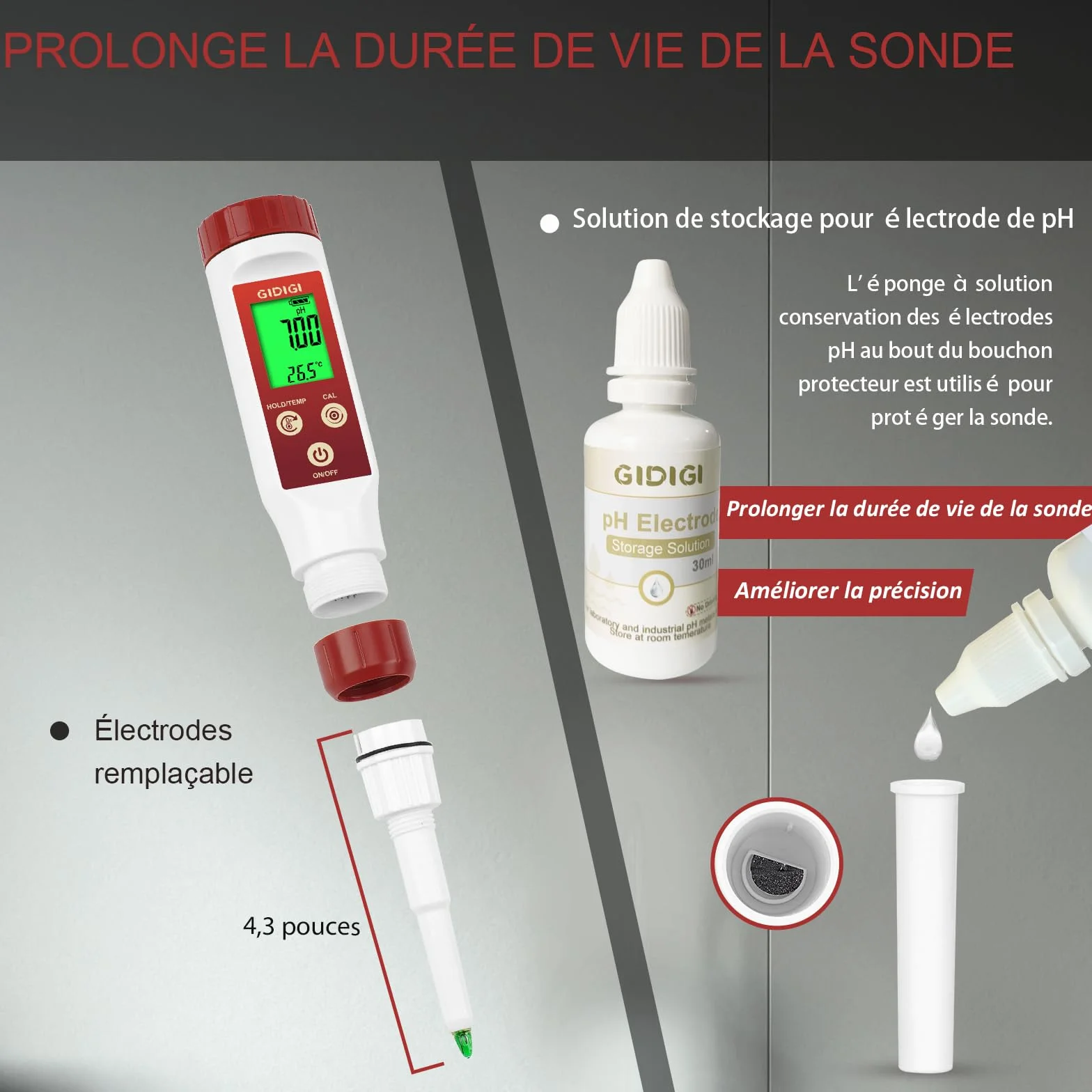 pH Mètre Aliments, pH-Mètre Numérique Pour Fermentation, Sauce Piquante, conservé, Sonde de Test de pH Alimentaire à Pointe de Lance Pour Fromage, Sourdough, Salive,Viande，solide，Semi-solide