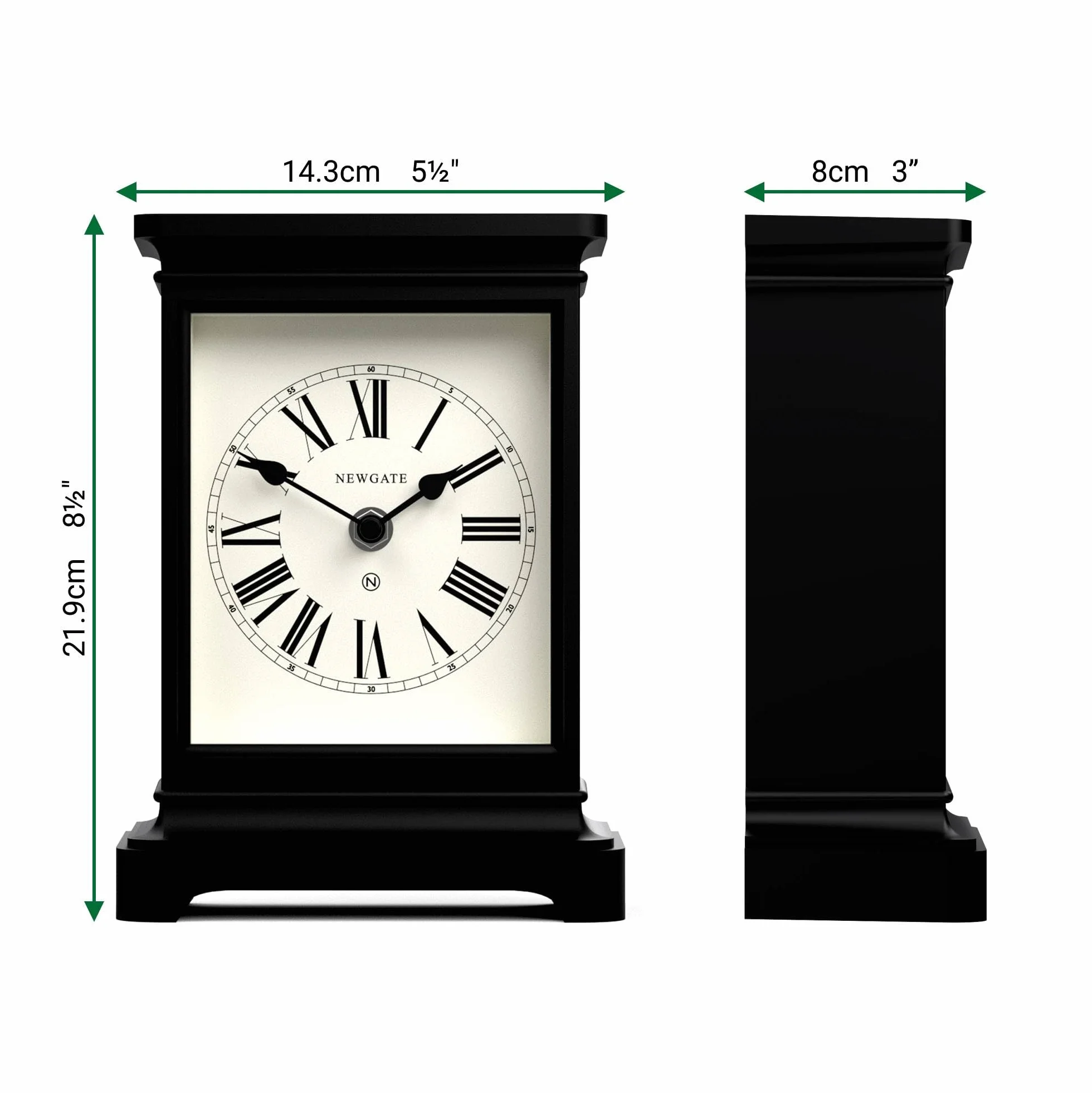 NEWGATE® Time Lord Horloge de cheminée Classique Noir Chiffres Romains pour Bureau Table