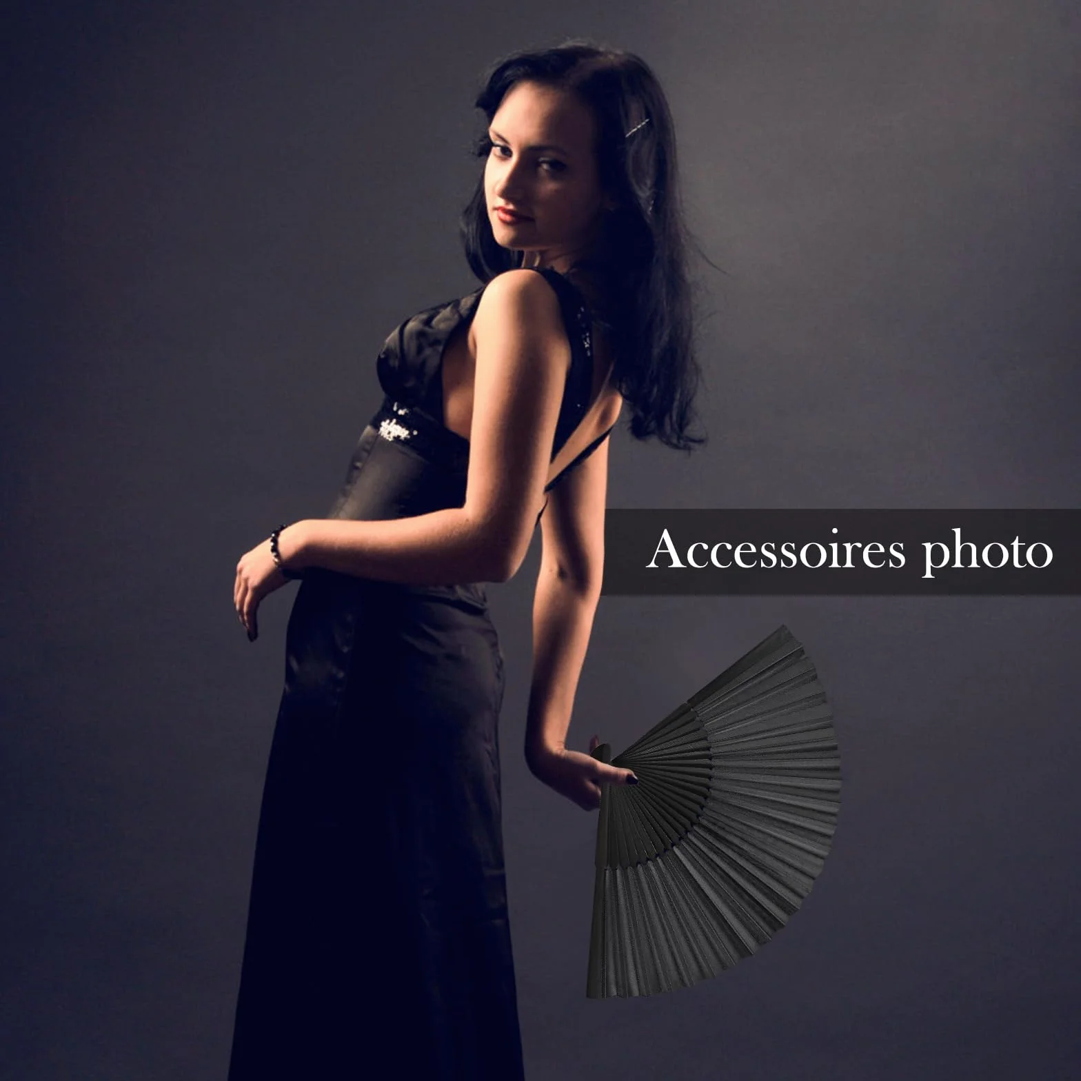 Éventail Pliant en Bambou Noir Classique, Petit Eventail de Poche pour Mariage Fête