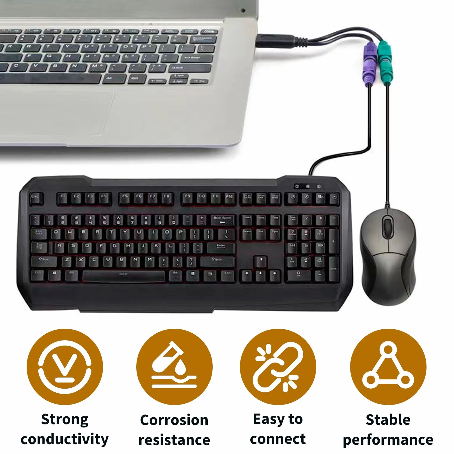 Adaptateur USB vers PS/2, Dual PS2 Femelle vers USB Mâle pour Clavier, Souris