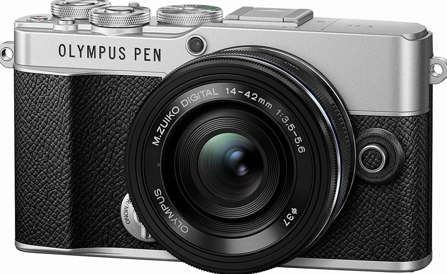 Olympus Pen E-P7, matryca 20 MP, odchylany ekran HD LCD, wideo 4K, Wi-Fi, sterowanie profilami kolorów i monochromatycznymi, srebrny, w zestawie obiektyw M.Zuiko Digital ED 14-42 mm EZ, czarny