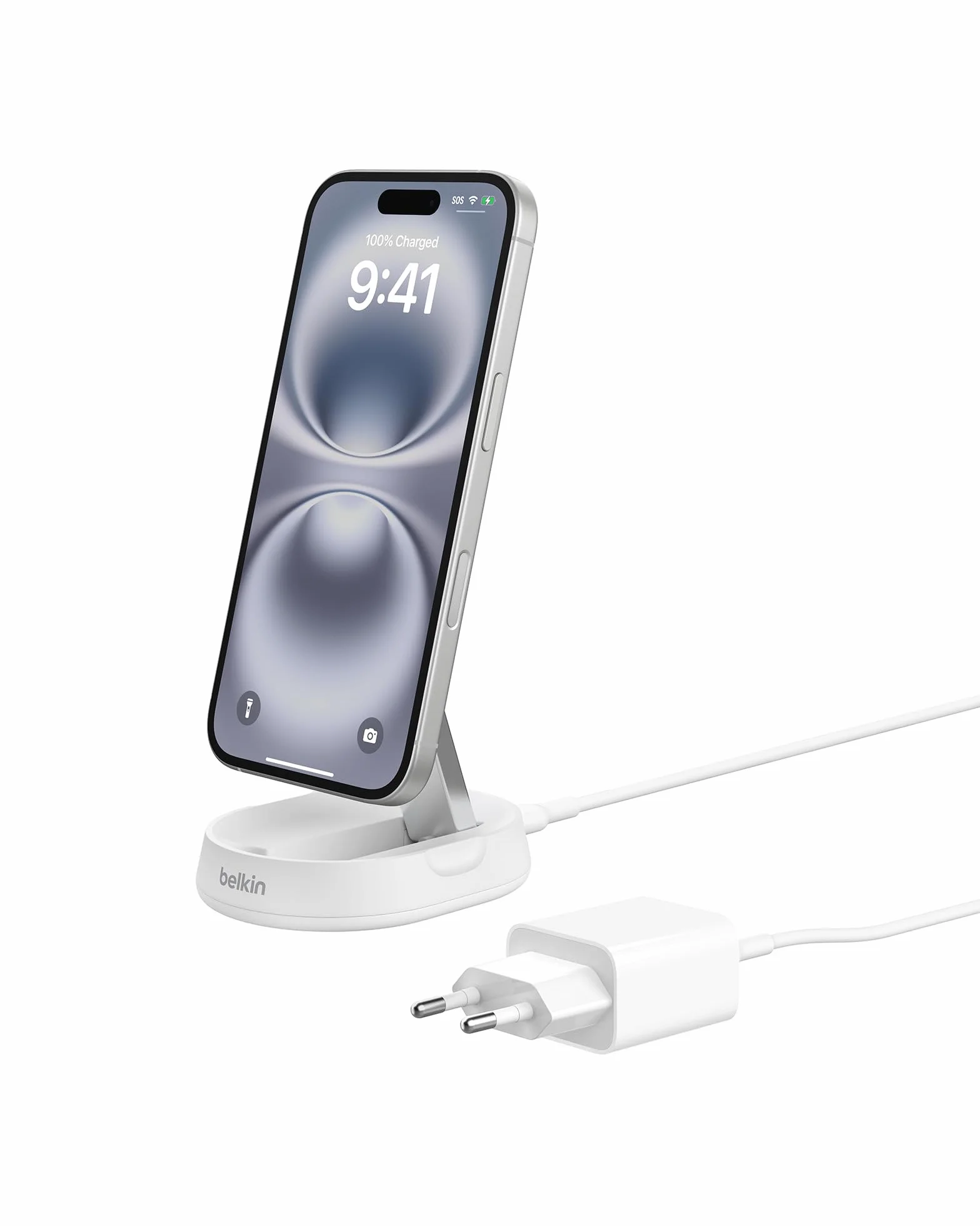 Belkin BoostCharge Pro konwertowalna podstawka ładująca 15W, kompatybilna z MagSafe szybka bezprzewodowa ładowarka Qi2, ładowarka indukcyjna do iPhone 15, 14, AirPods, w zestawie zasilacz 20W - biała