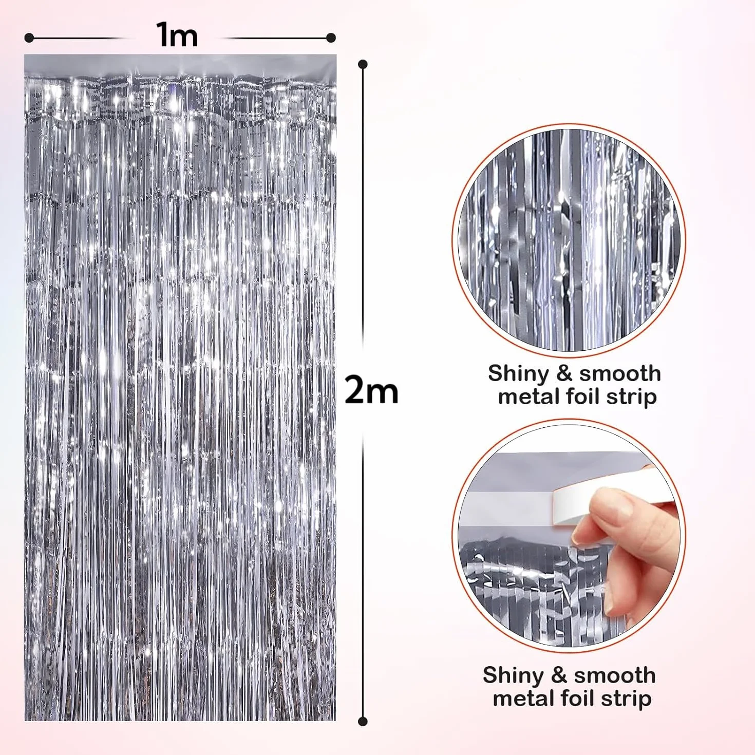 Rideau Métallique de Frange Scintillants 6 Pièces 1m x 2m Argent pour Décoration Fête Mariage