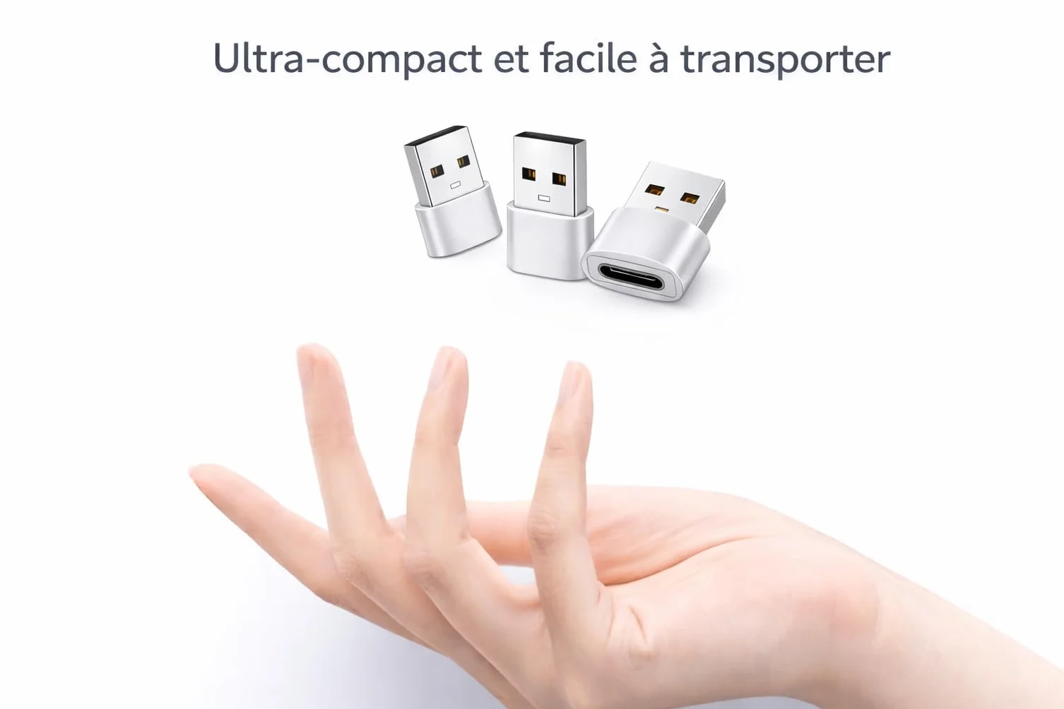 Pack de 3 Adaptateurs USB-A vers USB-C Argent Compatible Apple iPhone 15/16/17 iPad AirPods Samsung Galaxy S23/S24/S25 Charge Rapide