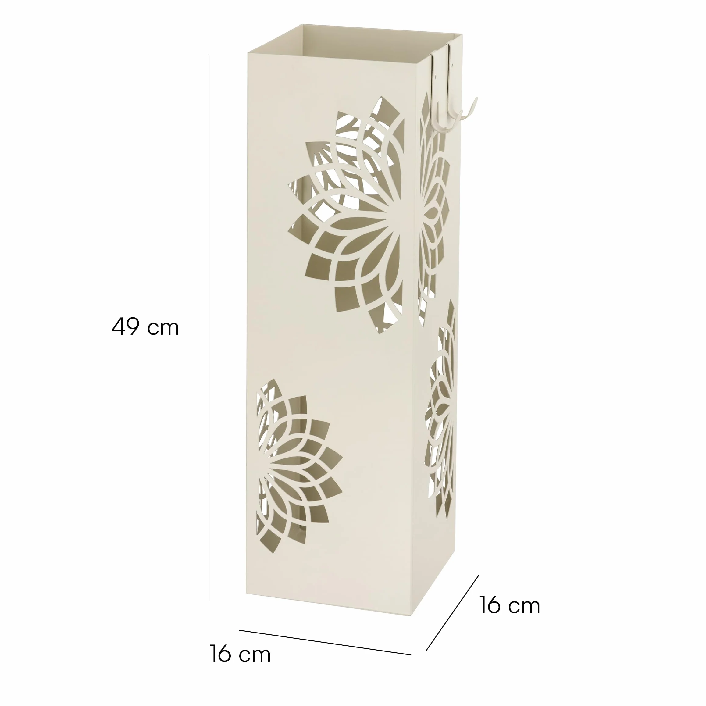 Baroni Home Porte-Parapluie Carré Métal Design Mandala Blanc 16x16x49 cm