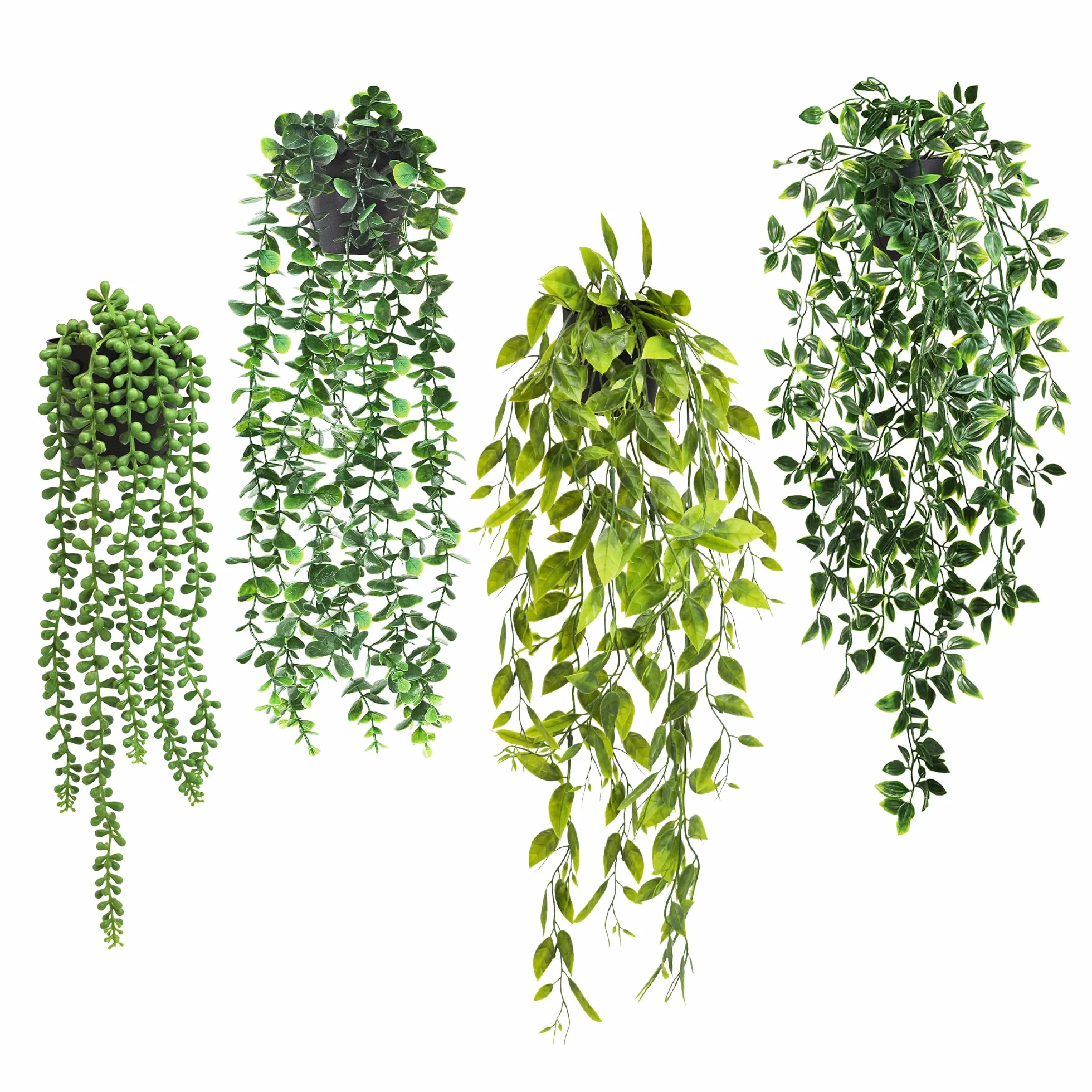 ROLLWAY 4Pcs Plantes Artificielles Tombantes avec Pot Fausse Plante Verte Suspendue Interieur