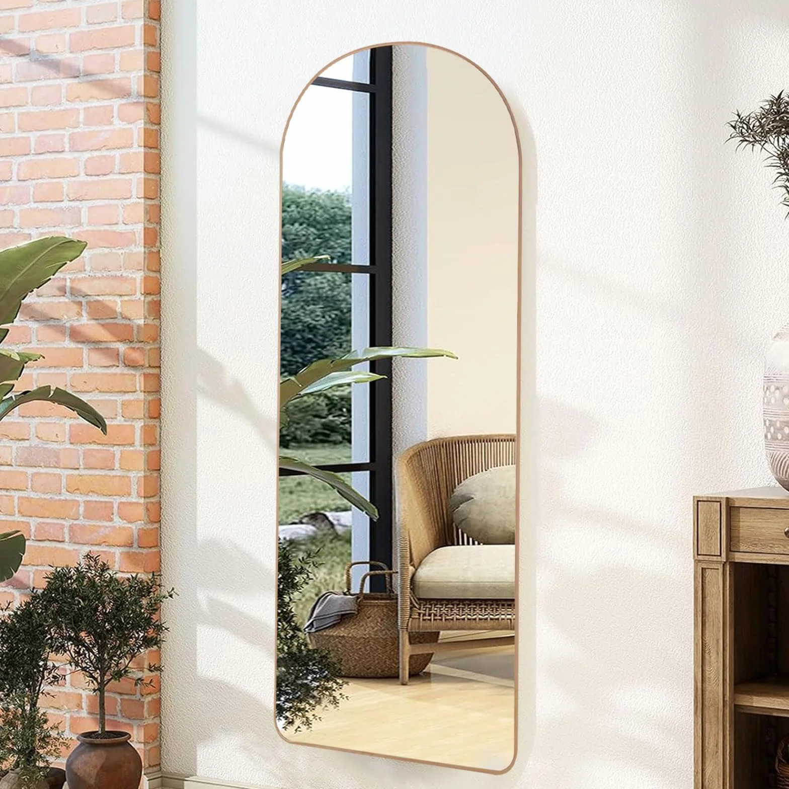 Miroir sur Pied 160x50cm Doré Arché Verre Trempé Grand Miroir Mural XXL Salon Chambre