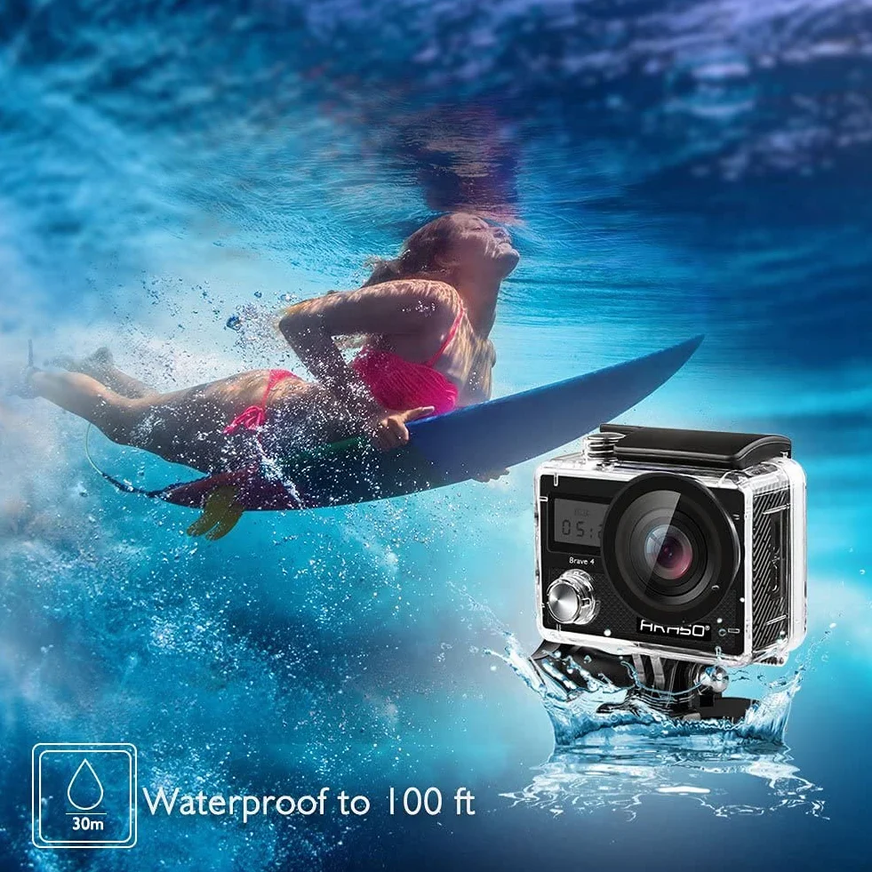 AKASO Kamera sportowa 4K 20MP / kamera podwodna ze stabilizacją obrazu, zoomem, nagrywanie poklatkowe, 30 m z pilotem zdalnego sterowania, 2 akumulatory i zestaw akcesoriów