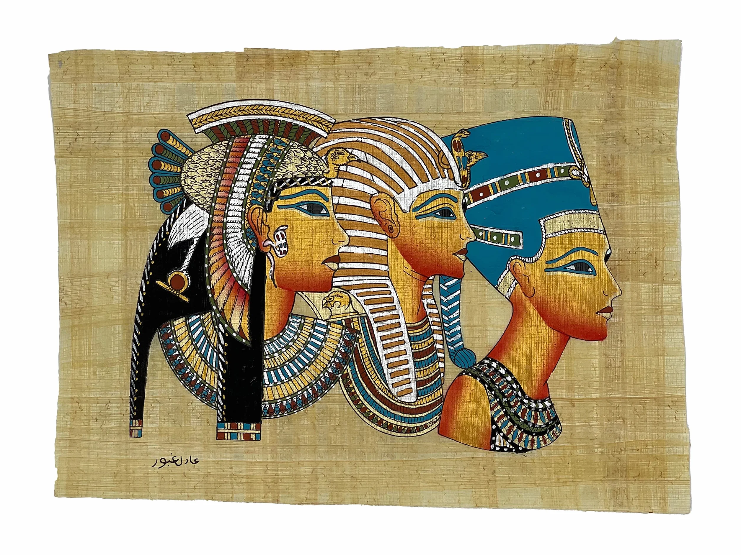 Papyrus égyptien fait à la main - Dimensions : environ 20 x 30 cm - Bords naturels vintage - Fond phosphorescent - Style artistique : Égypte ancienne - Idéal pour : décoration Motif068