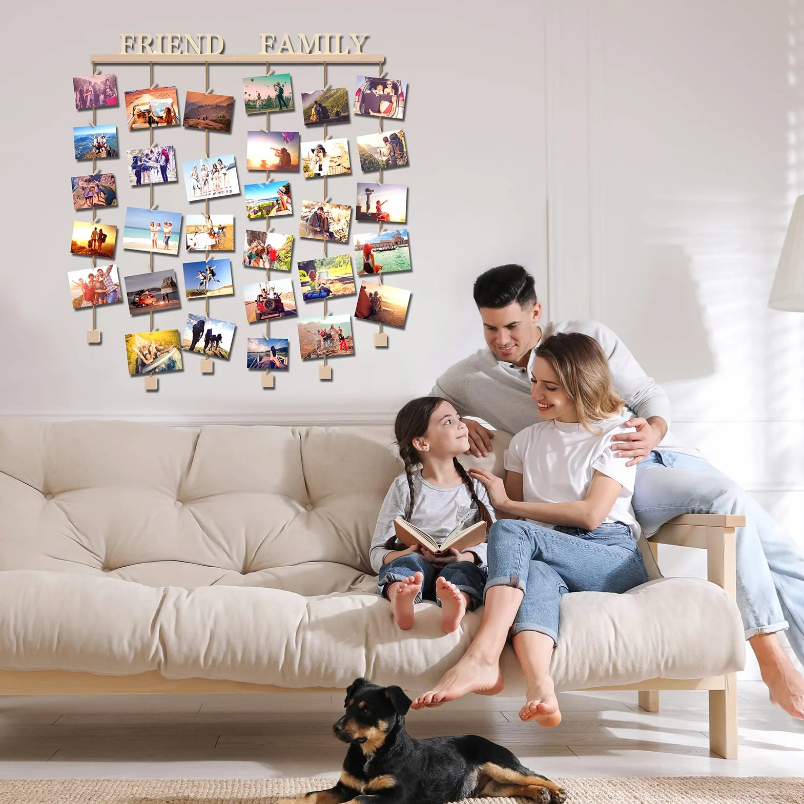 Cadre Photo Pele Mele Mural en Bois Décoration Maison avec Pince et Lettres