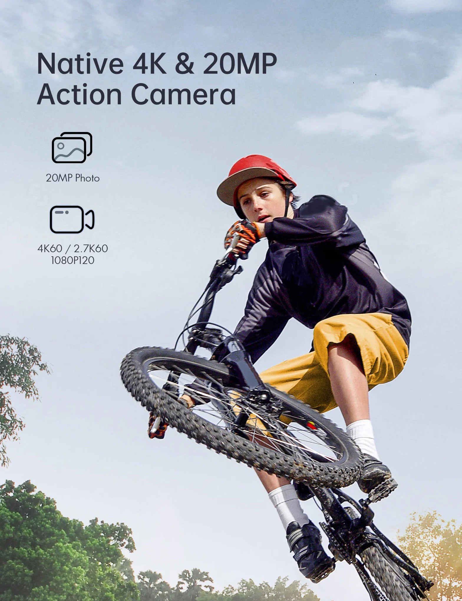 WOLFANG GA400 Action Cam 4K 60FPS Wodoodporna kamera podwodna Ultra HD WiFi Stabilizator obrazu EIS z ekranem dotykowym Kamera na kask (pilot, 2 x 1350 mAh baterie i zestaw akcesoriów)