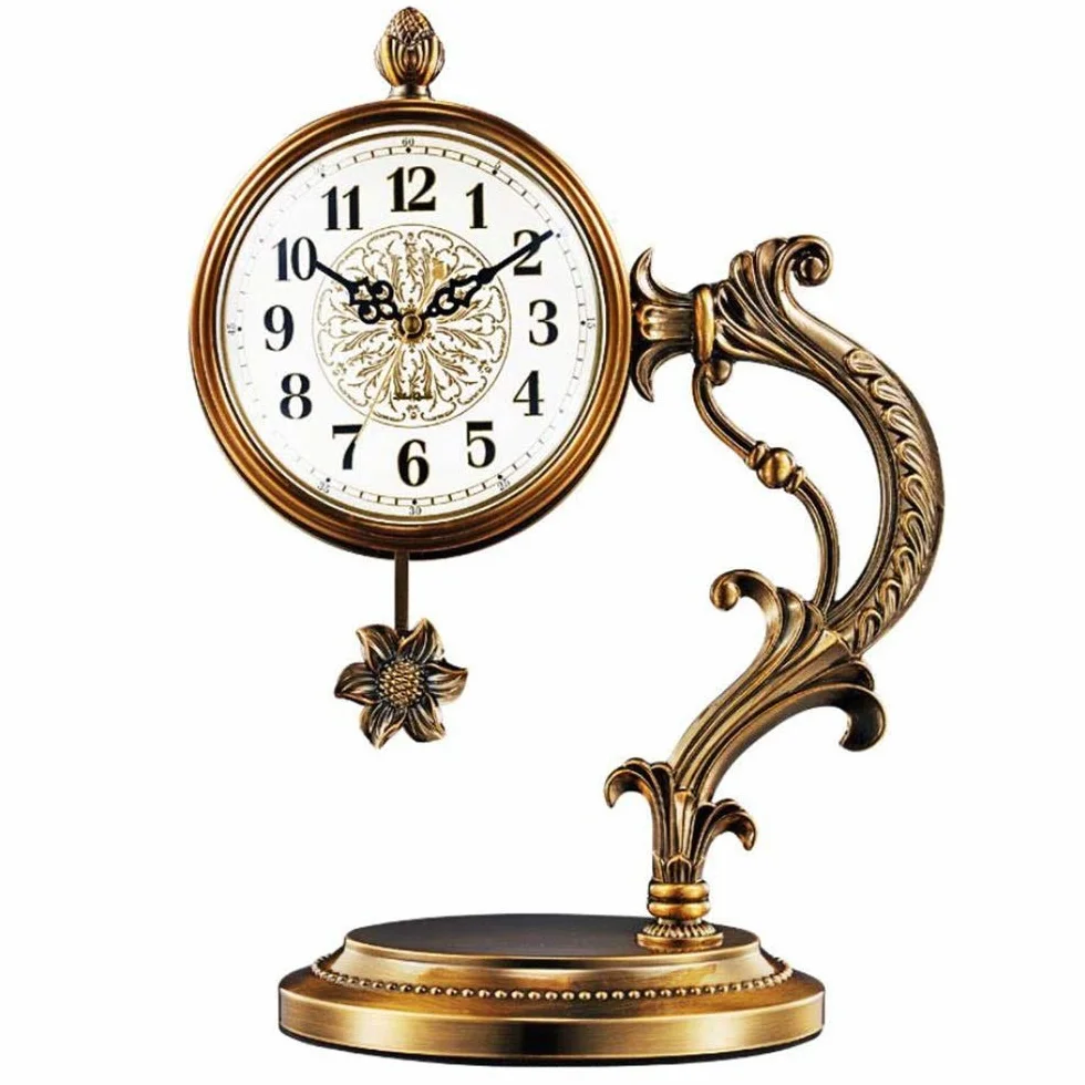 Horloge de cheminée Pendule cuivrée pour Salon Grande Horloge Bureau étude Piles