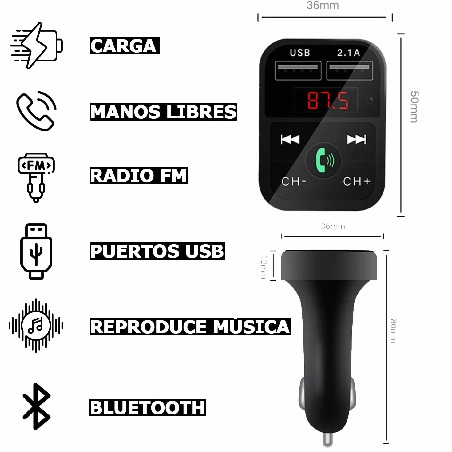 NK Bluetooth FM Transmitter For Car & Truck (12/24V) - zestaw głośnomówiący, odtwarzacz muzyczny Bluetooth V5.0 + EDR, odbiornik FM, adapter radiowy,USB - szybkie ładowanie 2.1A i uchwyt na pamięć USB