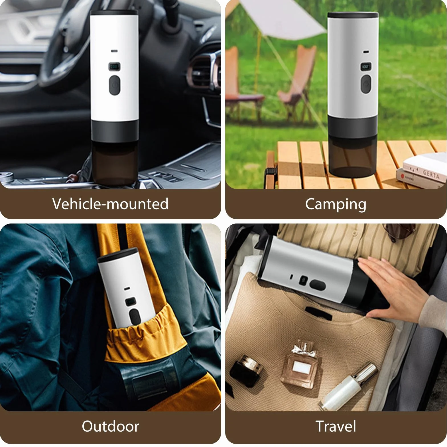 Machine à café expresso électrique,Machine à Cafe Portable,3 En 1 Rechargeable Expresso CafetièRe,Compatible Café Moulu & Capsules,pour Bureau Camping Randonnée (Kaki)